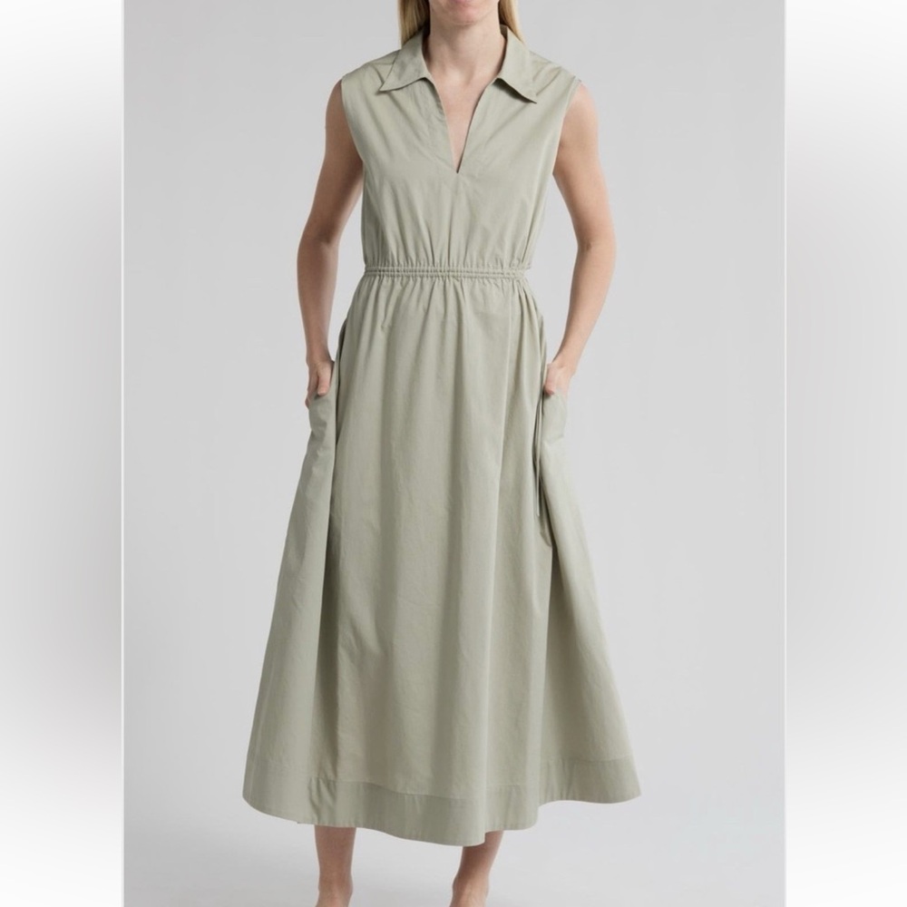 Joan Sleeveless Poplin A-Line Dress in Sage